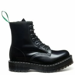 Solovair 8 Eye Zip Platform Derby Boot In Black Hi-Shine